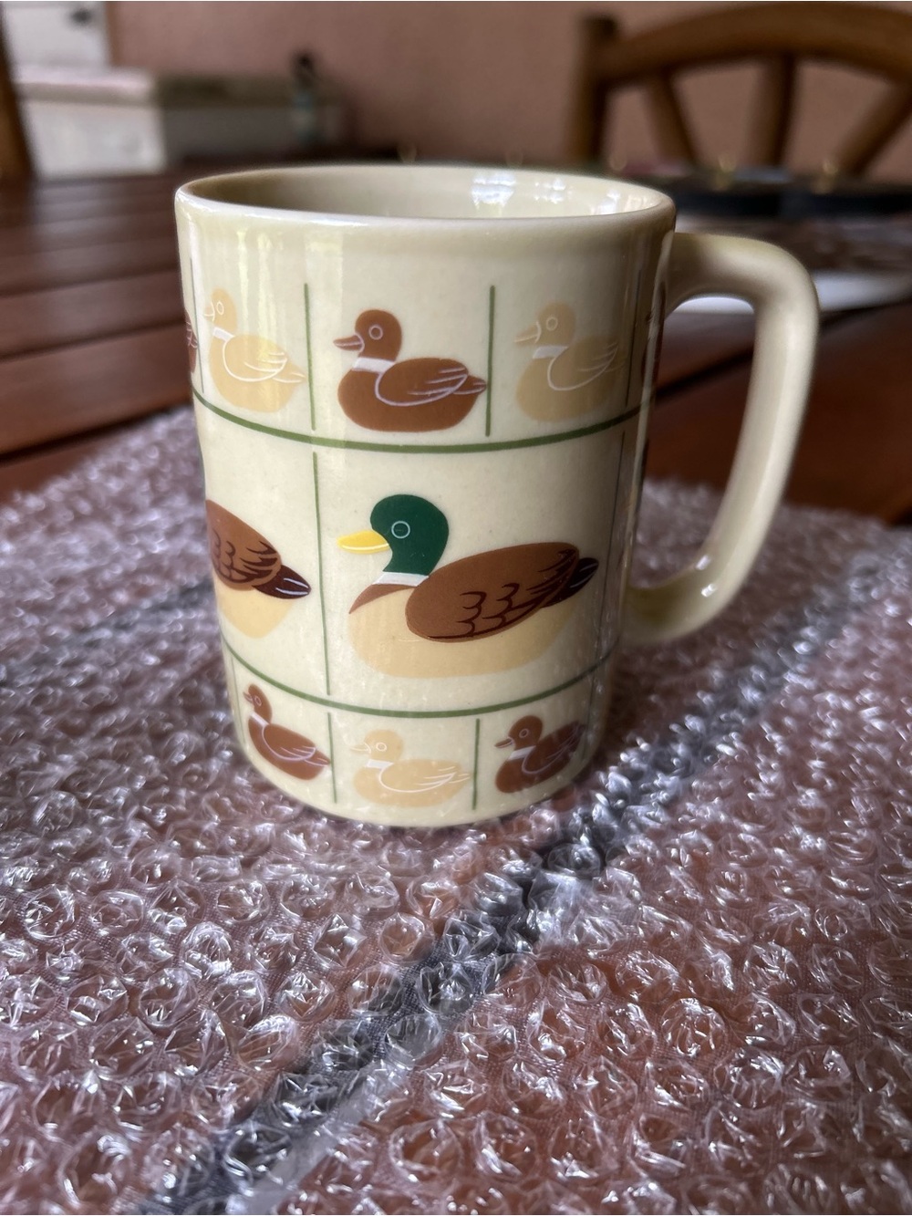 Otagiri Cream Ceramic Mug with Brown and Green Duck Motif